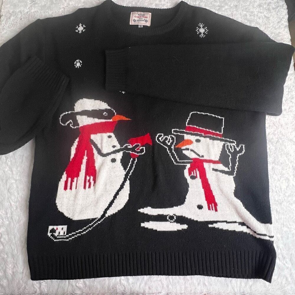 Daisy Boutique Womens Black Snowman Santa Snowflakes Knit Ugly Sweater Size 3XL